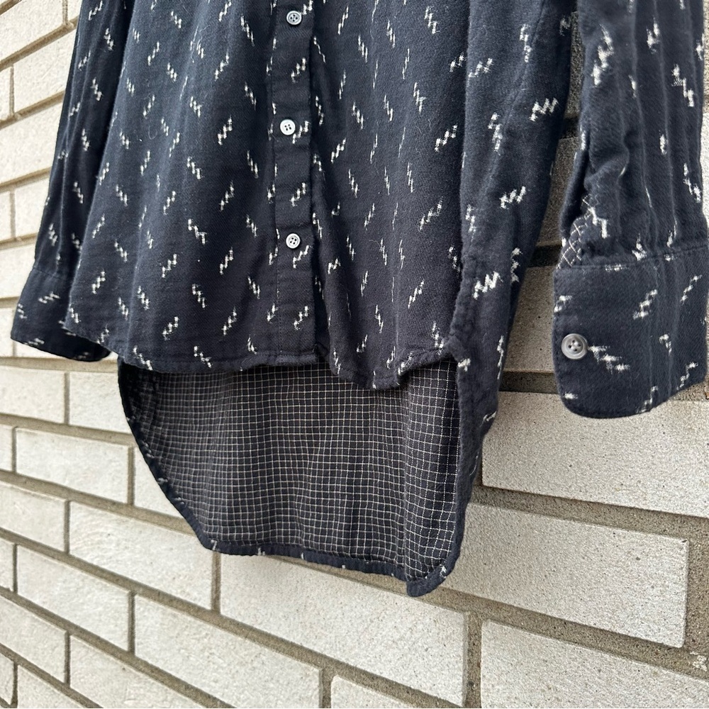 Madewell Oversized Ex-Boyfriend Shirt Black Ikat Zig Zag Plaid XXS Indie Sleaze - Picture 7 of 10